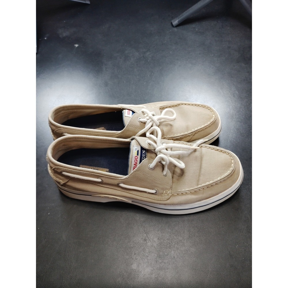 Sebago Docksides Men 13 Beige Canvas‎ Boat Shoes Casual Slip On Loafers Preppy